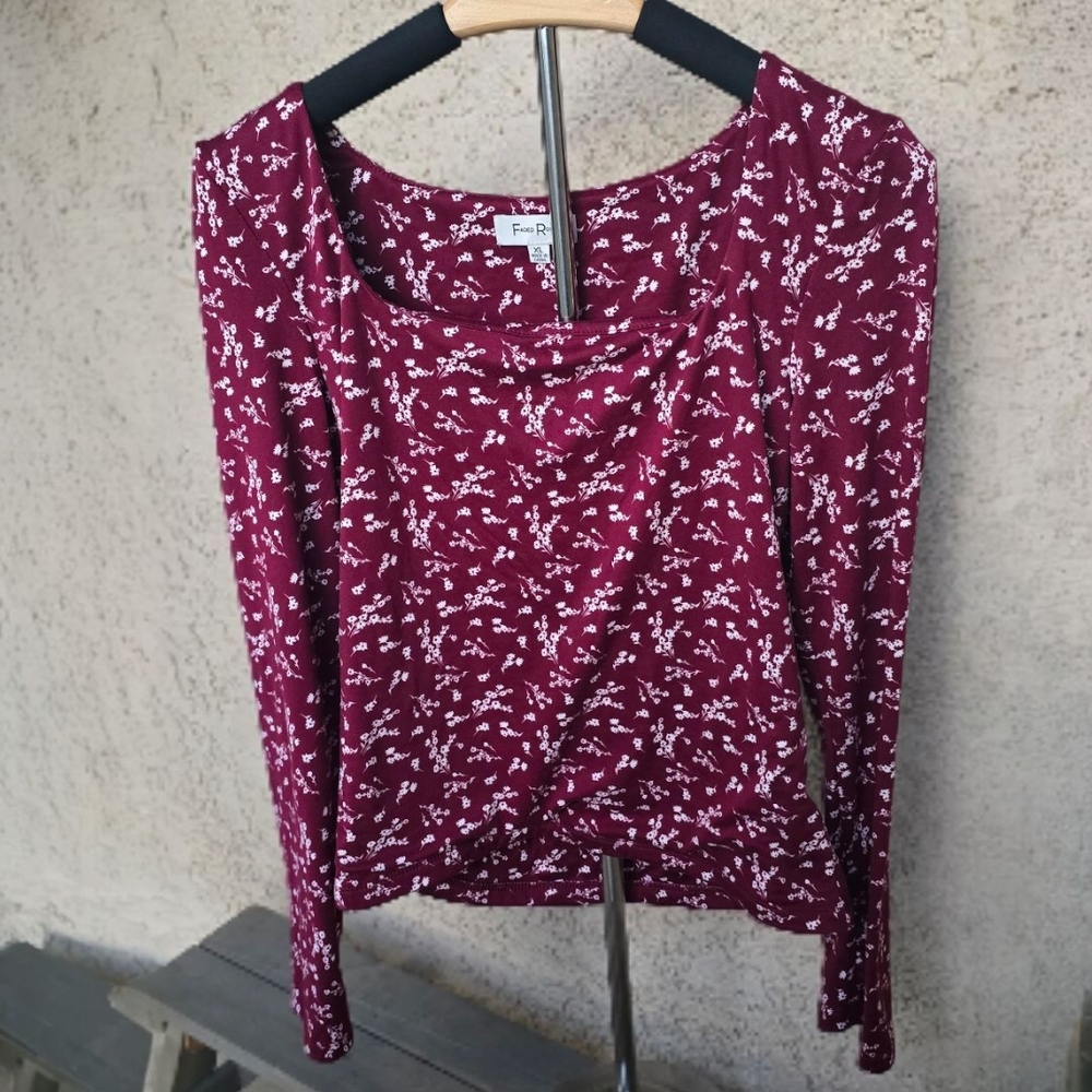 Faded Rose Stylish Burgundy Fitted Long Sleeve Blouse